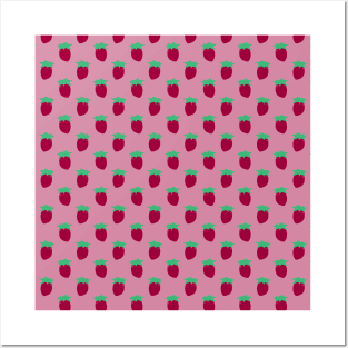 Pink Strawberry Pattern Posters and Art